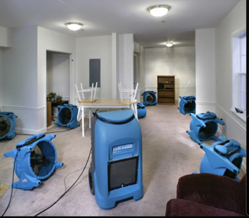 Air movers and dehumidifier setup for Water Extraction & Removal in Chesapeake Beach